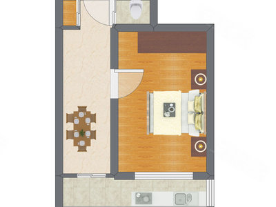 1室1厅 31.52平米户型图