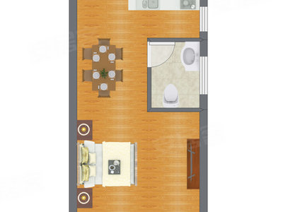 1室1厅 26.03平米户型图