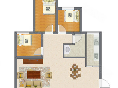 3室2厅 104.53平米户型图