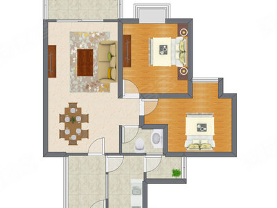 2室2厅 86.31平米户型图
