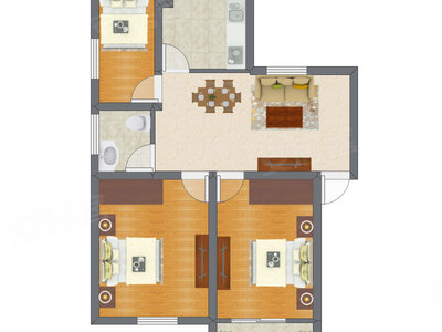 3室2厅 76.80平米户型图