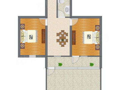 2室1厅 51.70平米