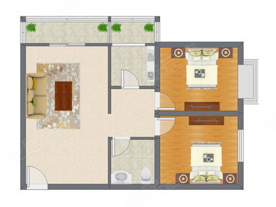 2室1厅 95.89平米户型图