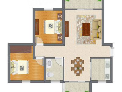 2室2厅 69.00平米户型图