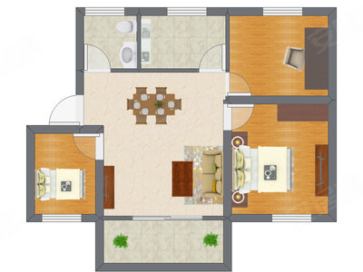 3室2厅 50.64平米