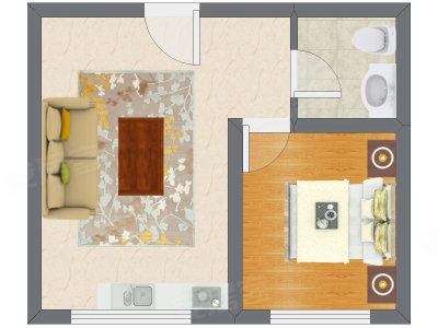 1室1厅 42.75平米户型图