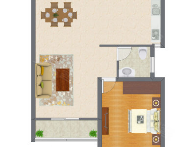 1室2厅 66.95平米户型图