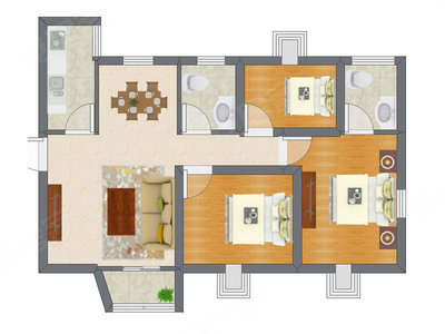 3室2厅 90.40平米