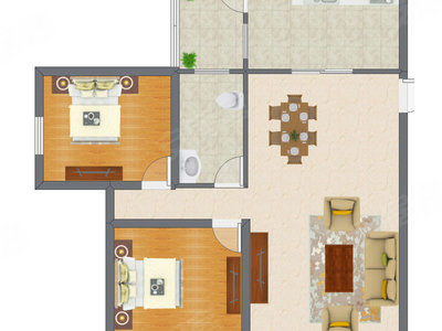 2室1厅 76.50平米