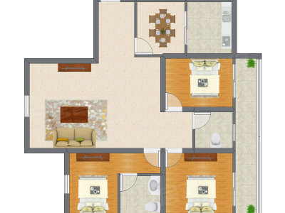 3室2厅 87.93平米户型图