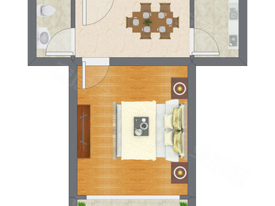 1室1厅 43.67平米户型图