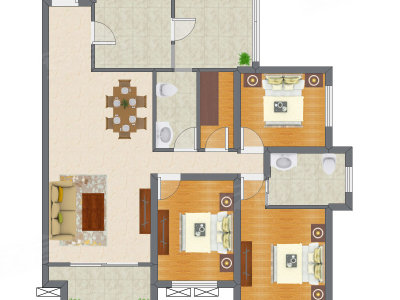 3室2厅 95.30平米户型图