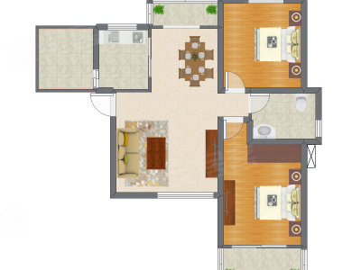 2室2厅 90.87平米户型图