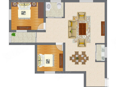 2室1厅 68.84平米户型图