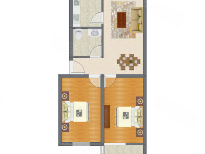 2室2厅 76.08平米户型图