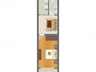 1室1厅 45.62平米户型图