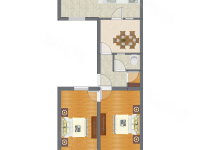 2室1厅 64.25平米