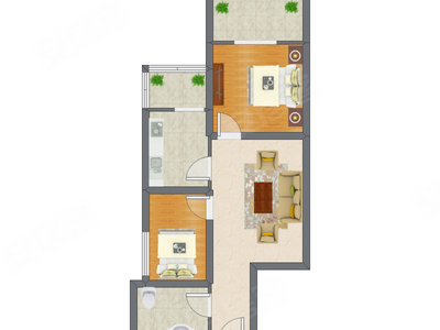2室1厅 48.69平米