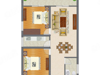 2室2厅 71.76平米户型图