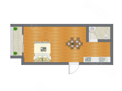 1室1厅 26.84平米户型图