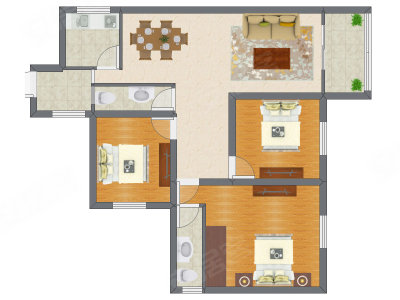 3室2厅 89.30平米户型图