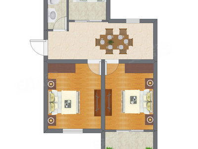 2室1厅 45.91平米户型图