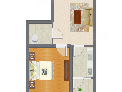 1室1厅 42.21平米户型图