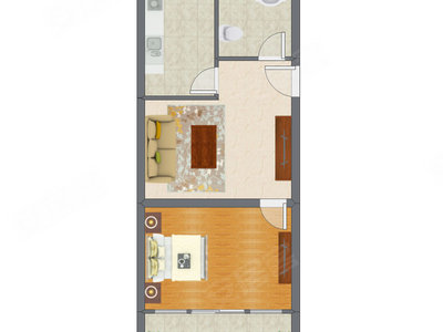 1室1厅 46.34平米户型图