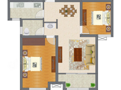 2室2厅 89.45平米户型图