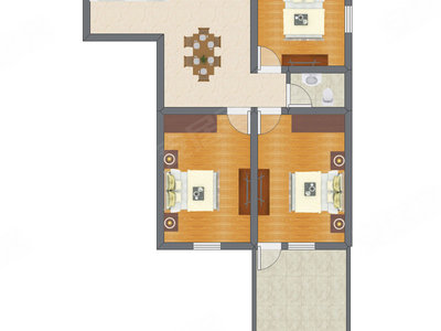3室1厅 64.86平米户型图