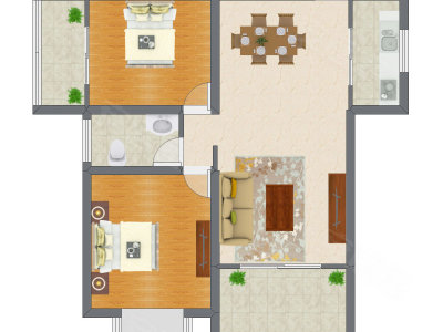 2室2厅 68.45平米户型图