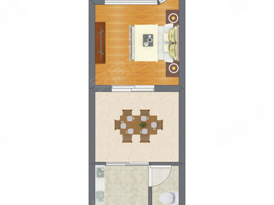 1室1厅 37.88平米户型图