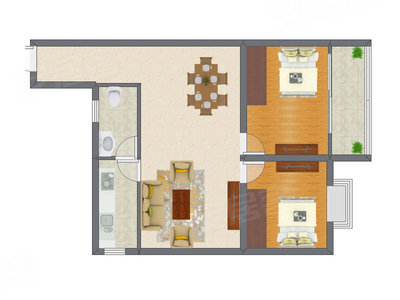 2室1厅 76.06平米户型图
