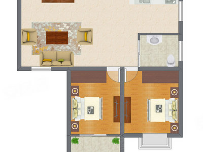2室2厅 87.67平米户型图