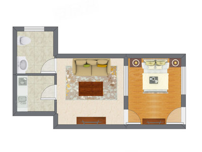 1室1厅 31.42平米户型图