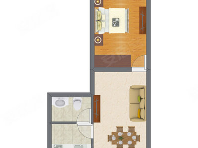1室1厅 30.65平米户型图