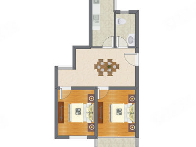 2室1厅 65.86平米户型图