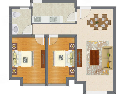 2室2厅 90.48平米户型图