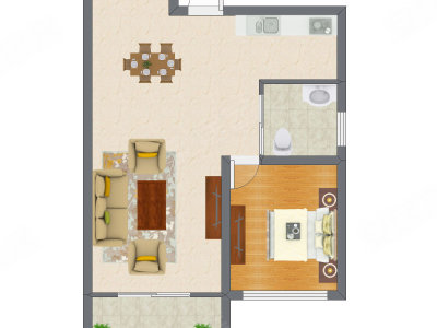 1室2厅 63.00平米户型图