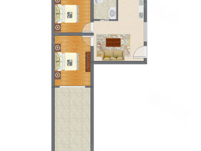2室1厅 57.70平米户型图