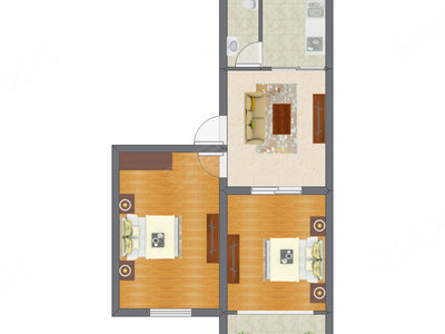 2室1厅 50.34平米户型图