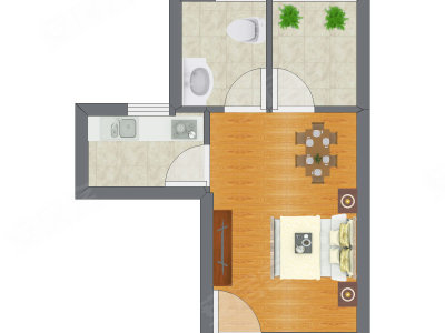 1室1厅 32.37平米户型图