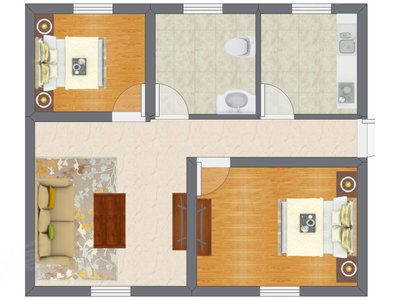2室1厅 47.11平米