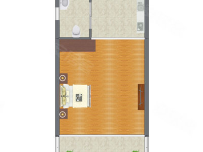 1室1厅 53.23平米户型图