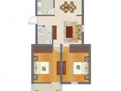 2室2厅 54.76平米户型图