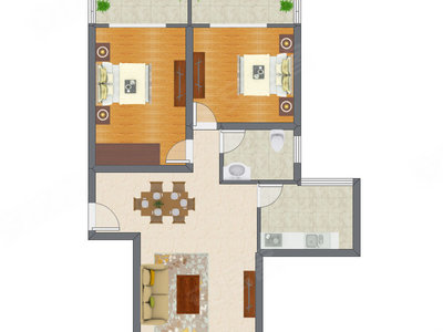 2室2厅 96.76平米