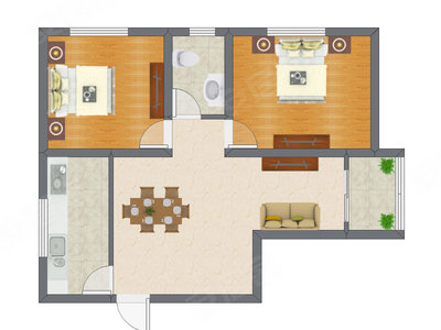 2室2厅 95.62平米户型图