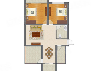 2室2厅 86.44平米户型图