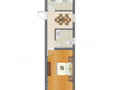 1室1厅 49.57平米户型图