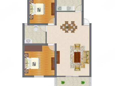 2室2厅 74.40平米户型图